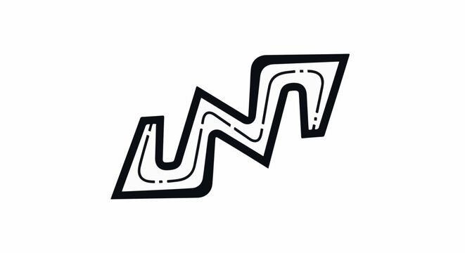Abstract black lines forming a zig-zag path with inner parallel lines on a white background