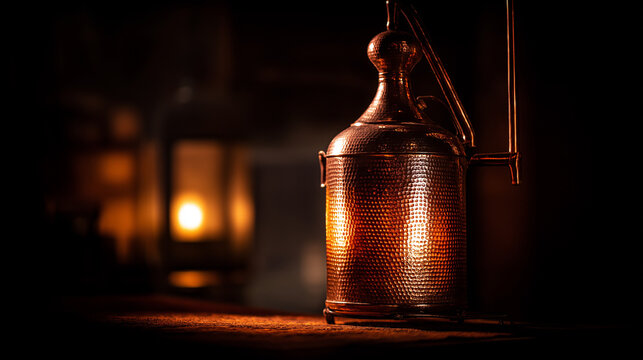 makrut. Aged copper still glowing softly in atmospheric ambient light. safety posters, maintenance manuals, designed for precision metalworking and fabrication facilities, supports safety.
