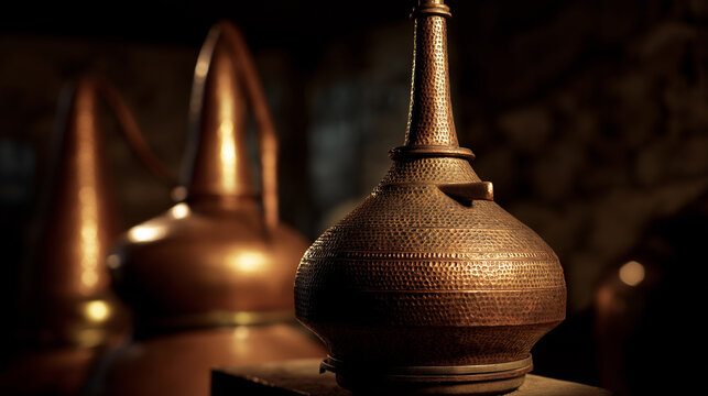 makrut. Aged copper still glowing softly in atmospheric ambient light. safety posters, maintenance manuals, designed for precision metalworking and fabrication facilities, supports safety.