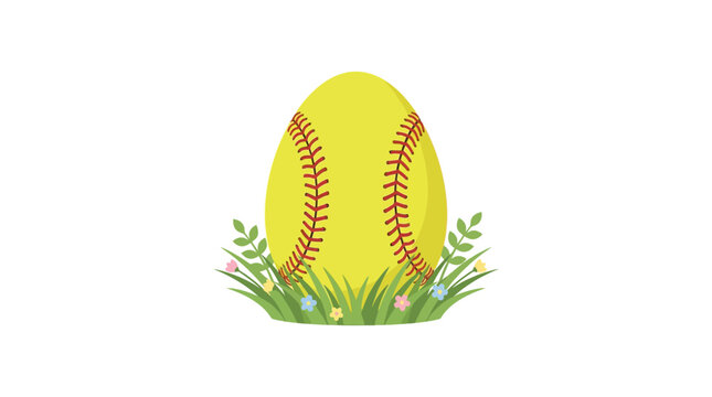 Yellow Easter egg with baseball stitching in grass illustration