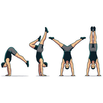 group of people doing fitness exercise in vector retro style