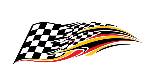 Waving Checkered Flag with Flames Graphic.