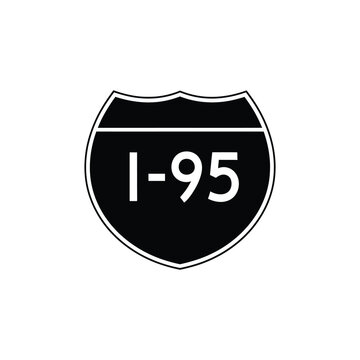 Interstate 95 sign black and white highway route marker on white background