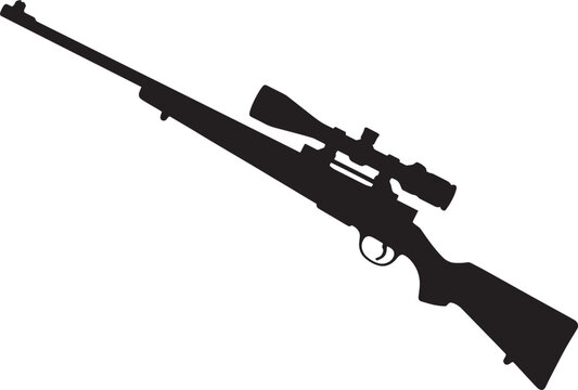 Sniper rifle silhouette with optical scope, hunting rifle vector illustration, tactical firearm weapon icon, long range precision shooting gear