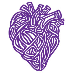 Obraz premium Abstract Heart Shape Design with Intricate Purple Lines Isolated on White Background