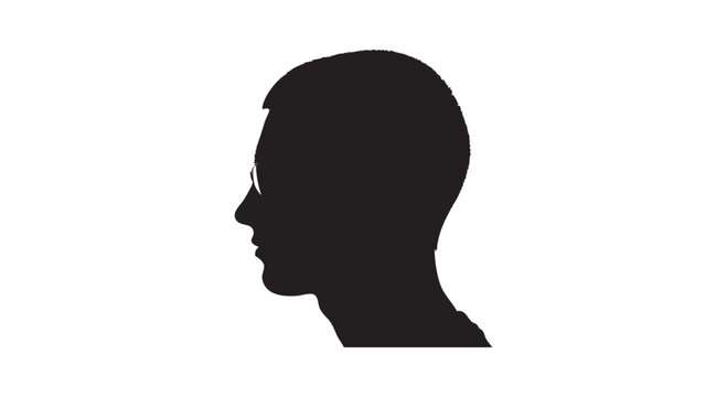 Side profile silhouette of a young man with short hair, showcasing clear facial features and neck line, isolated on white background.