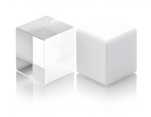 Naklejka premium Clear Acrylic Cube and White Corner Protector on White Background.