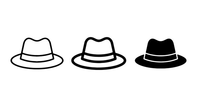 Fedora Hat Icons, Classic Headwear Vector Set, Vintage Style Accessories Collection