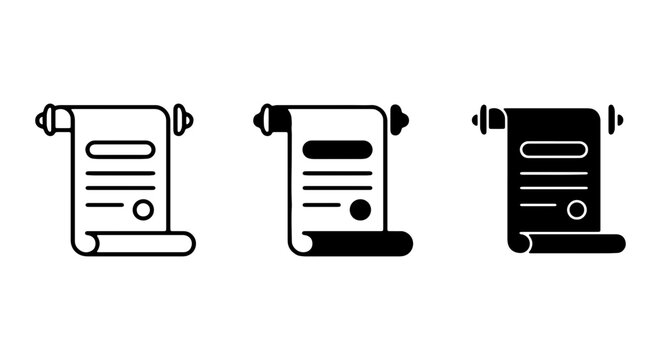 Scroll Icons, Parchment Document Symbols, Ancient Manuscript Vector Graphics