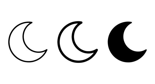 Crescent Moon Icons, Night Sky Symbols, Celestial Body Graphics, Lunar Phases Set