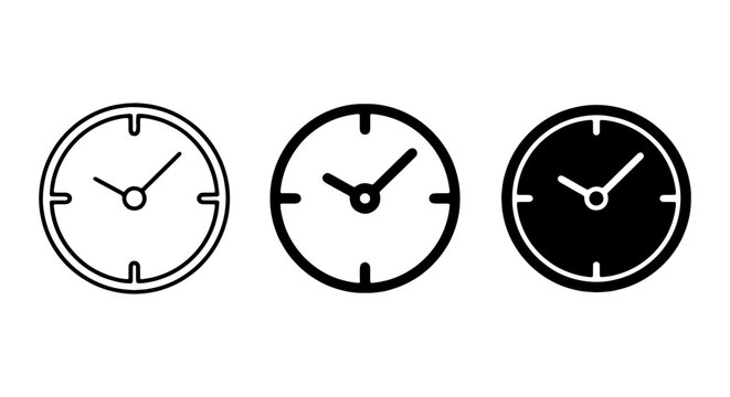 Clock Icons Set, Time Measurement Symbols, Analog Watch Graphics, Vector Collection