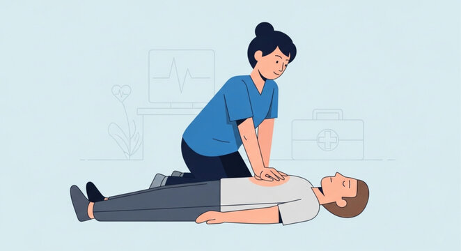 Woman doing chest compressions.