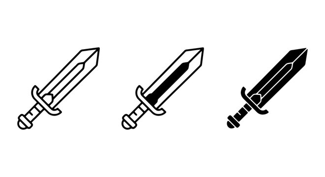 Medieval Sword Icons, Fantasy Weapon Symbols, Warrior Blade Graphics, Vector Set