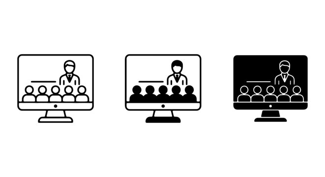 Online Presentation Icons, Digital Meeting Graphics, Webinar Vector Set
