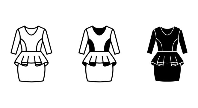 Peplum Dress Icons, Fashion Silhouette Set, Elegant Clothing Vector Graphics