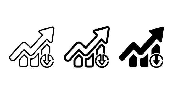 Growth and Decline Icons, Up and Down Arrows, Business Analytics Charts, Vector Set