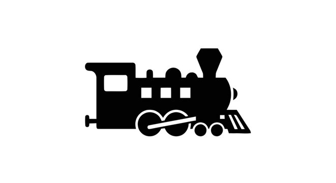Vector illustration of black steam locomotive train engine icon silhouette on a transparent background