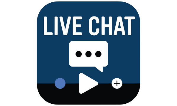 Live chat icon with speech bubble and play button for online communication