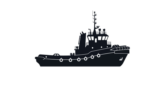 Tugboat Silhouette - Maritime Vessel on White Background