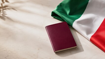 A Passport Resting Beside the Italian Flag, Symbolizing Travel and Connection to Italy's Rich Culture and Heritage