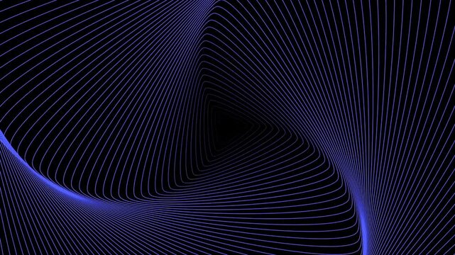 Purple vortex lines rotating in a triangular geometric spiral on a black background.