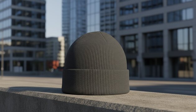 Urban photo of a man wearing beanie mockup, perfect for presenting logos in a contemporary city setting