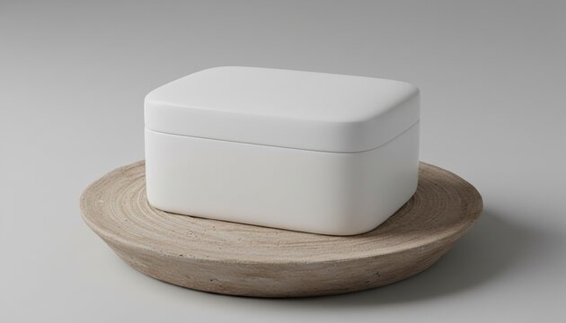 White closed jewelry box mockup pottery