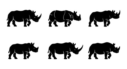 Rhino Silhouettes, African Wildlife Icons, Set of 6 Vector Graphics © Shahrin