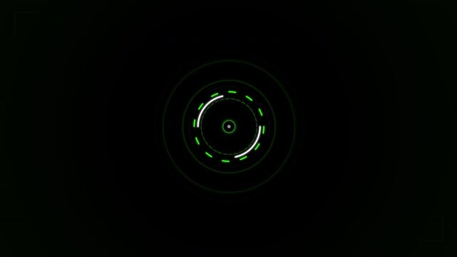 Futuristic Circular Interface Animation with Glowing Green Elements for Tech and Digital Concept Video