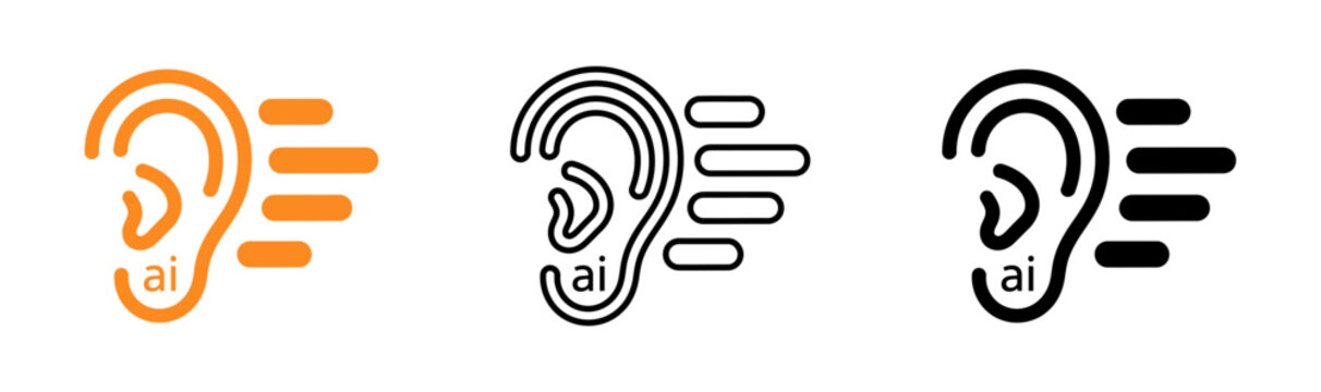 Hearing icon set color outline and solid black variations