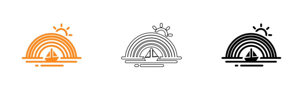 Bohemian sun and rainbow logo set in three color variations