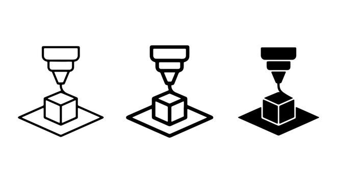 3D Printing Icons, Additive Manufacturing Vector Graphics, Technology Creation Symbols