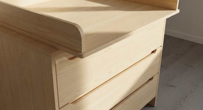 Smooth light birch wood baby changing station with drawers for nursery storage