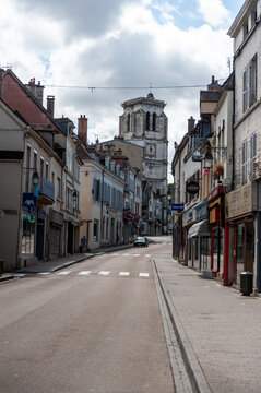 Avallon, France - August 22, 2021. Outdoor scene showing the beautiful town of Tonnerre, in the center of France.