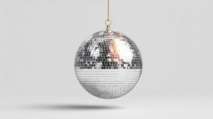 Obraz premium A classic disco ball suspended against a clean, neutral background with a subtle shadow