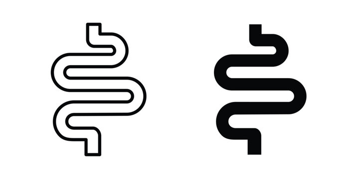 Gut constipation icon design. Black outline pictogram