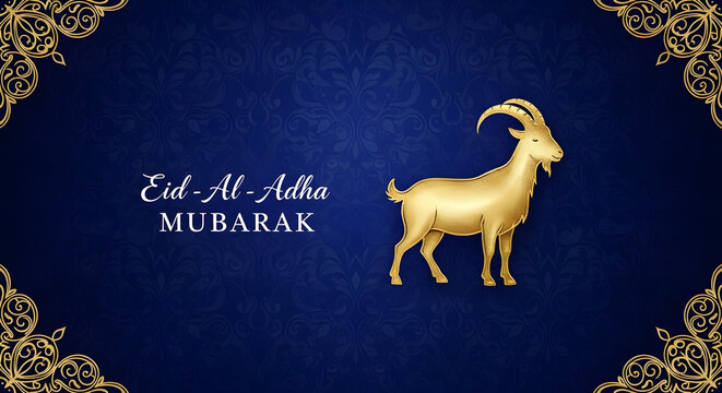 Eid al adha mubarak greeting with golden goat illustration