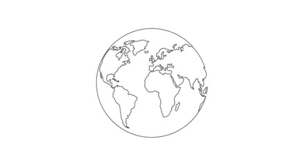 Fototapeta premium Simple Line Art Globe Icon, World Map Outline, Minimalist Earth Illustration