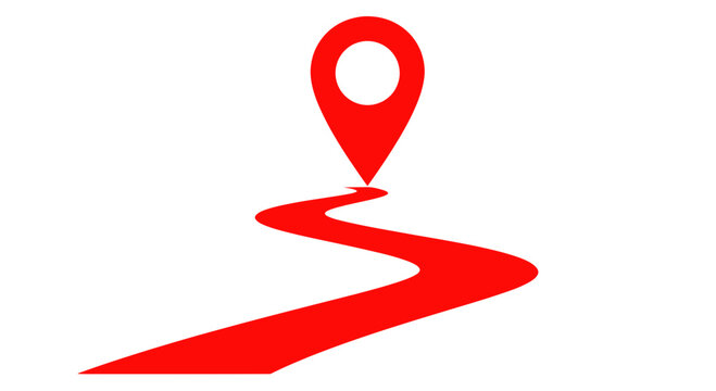 Red Location Pin Marker on Winding Path, Navigation Concept