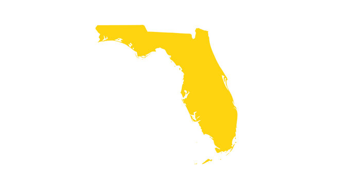 Florida State Map Outline Silhouette Yellow - Isolated on White Background