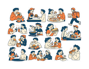 Fototapeta premium Restaurant and fast food line icons collection. Big UI icon set in a flat design. Thin outline icons pack. Vector illustration EPS10 flat vector digital illustration, doodle flat, thick outline,