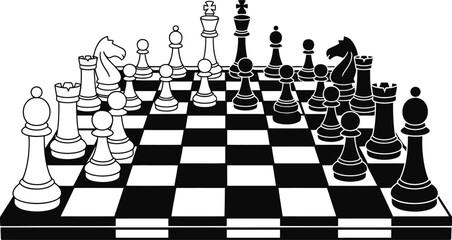 Chess board battle icons illustration set, generic black and white strategic game pieces for tactical and board game graphics. © FASTSEO