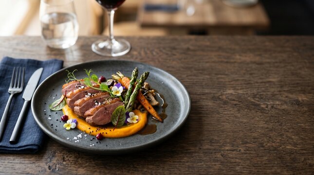 Grilled steak with vegetables on a plate