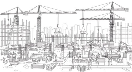 Fototapeta premium Construction Site with Cranes and Buildings.