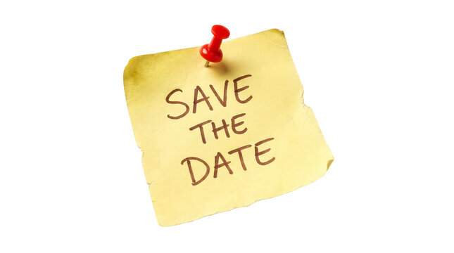 Save the Date Yellow Sticky Note isolated on transparent background PNG