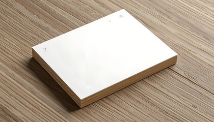 Fototapeta premium Square white notepad stack on a diagonally lined, textured wooden surface