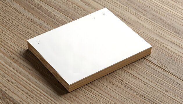 Square white notepad stack on a diagonally lined, textured wooden surface