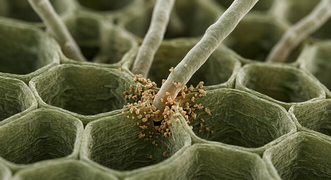 Fungal enzymes breaking plant cell wall during hypha penetration