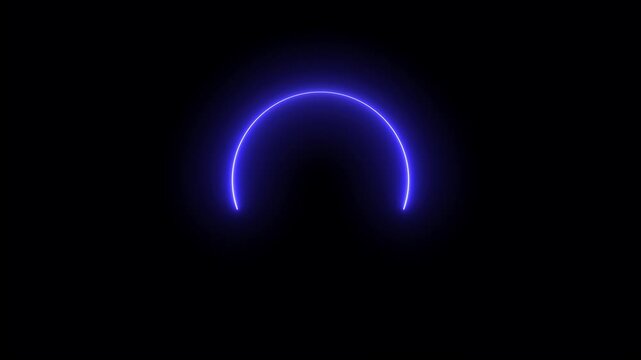 Circular round ring neon frame in blue. abstract saber line animation.