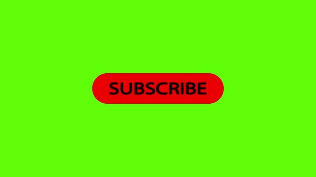 4K animated YouTube subscribe button on green screen background for social media video and chroma key compositing
